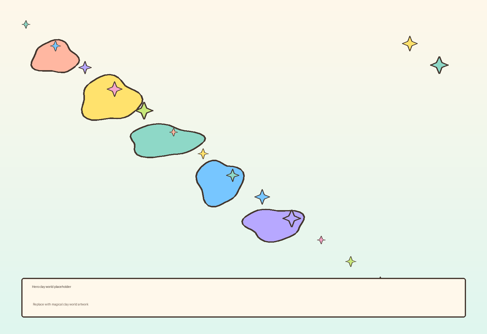 Placeholder illustration of a colourful magical clay world